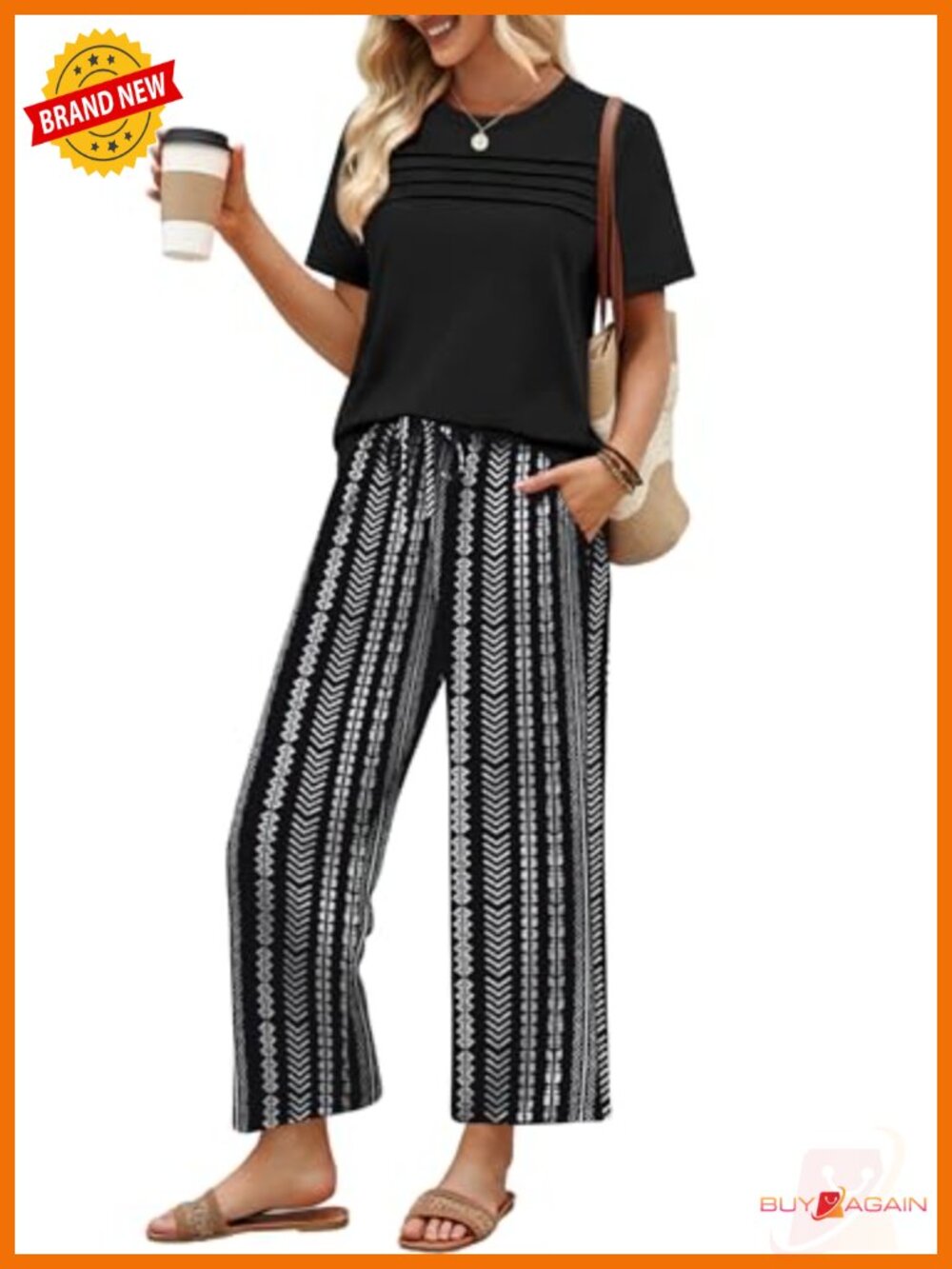 WIHOLL Two Piece Set Women Wide Leg Cropped Pants Lounge Travel Set